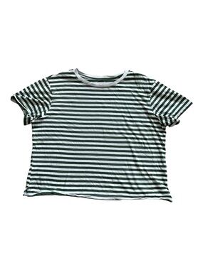 Women’s Free Assembly Green Blue Striped Shirt Short Sleeve Crop XL 100% Cotton